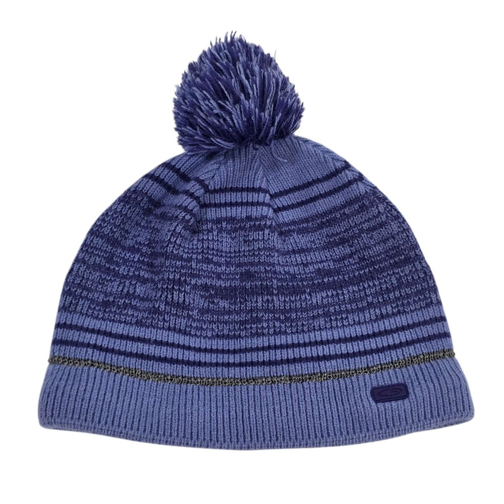 Champion‎ Striped Pom Pom Knit Hat Beanie Blue One Size Outdoors Skiing Skater